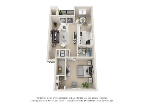 Floor plan for 1 bed, 1 bath, 721 sqft